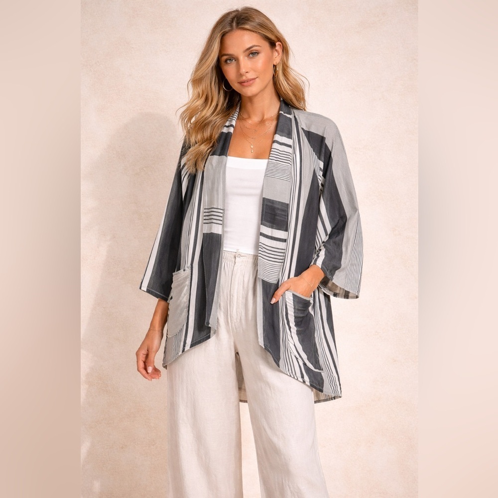 Vintage Kim Bernardin Paris Cardigan Gray Black Large  Avant Garde Lagenlook